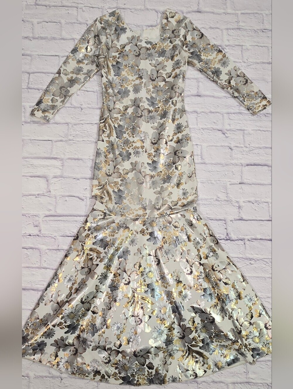 Vintage Metallic Floral Fit Flare Maxi Dress Formal Evening Gown - Picture 7 of 16